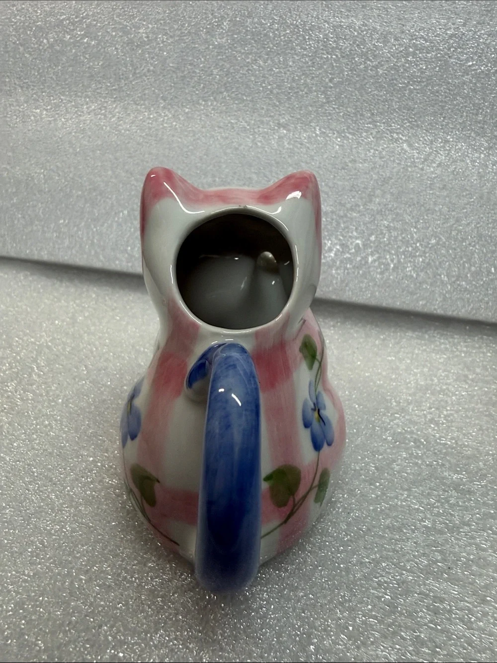 Vintage Ceramic Cat Creamer Pitcher Floral Pink Blue Miniature